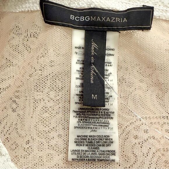 BCBGMaxazria Ivory Lace Long Sleeve Peplum Pullover Shirt - Picture 15 of 16